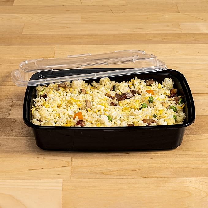 TIYA Containers - 48 oz Bulk 150 Pack with Lids - Rectangular Plastic To-Go Containers - Reusable, Microwavable, Dishwasher Safe - Leak-Proof for Meal Prep - BPA-Free