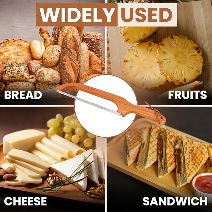 16" Premium Bread Slicer for Homemade Bread Knife For Homemade Bread Bow Sourdough Knife Starter Kit Bread Dough Tools Slicing Bagel slicer Wooden Sandwich Cutter Handle Saw breadly Razor Both Hand