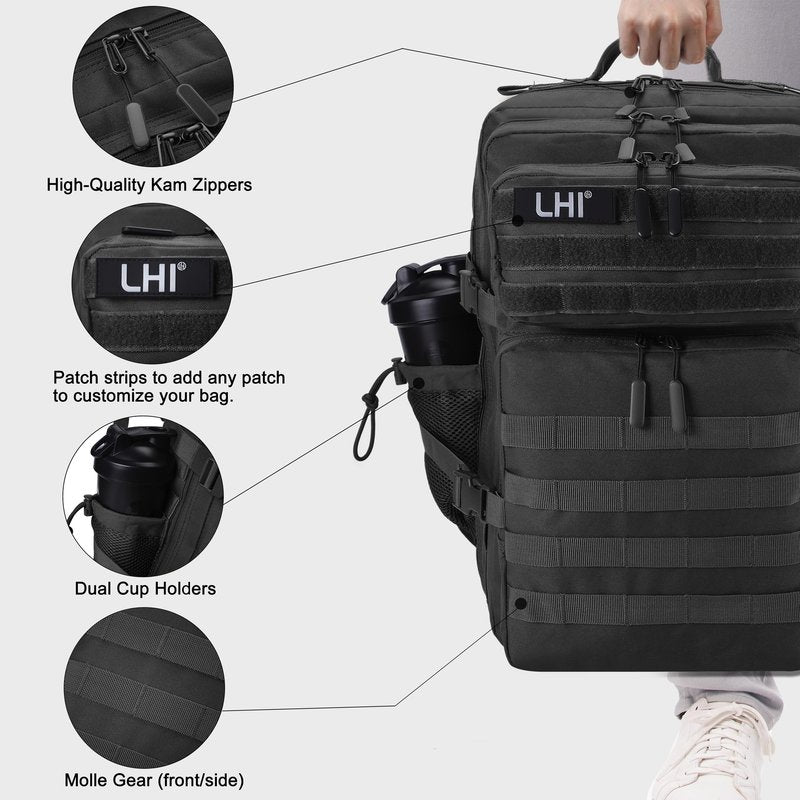 LHI Military Tactical Backpack for Men and Women 45L Army 3 Days Assault Pack Bag Large Rucksack with Shoe Compartment