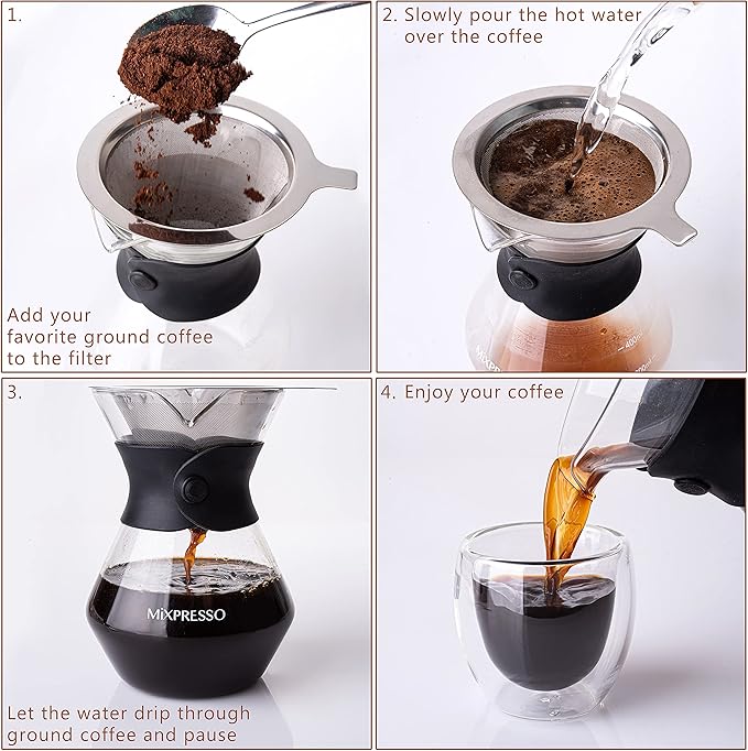 Mixpresso Pour Over Coffee Maker, Glass Carafe with Coffee Dripper, 13.5 Oz