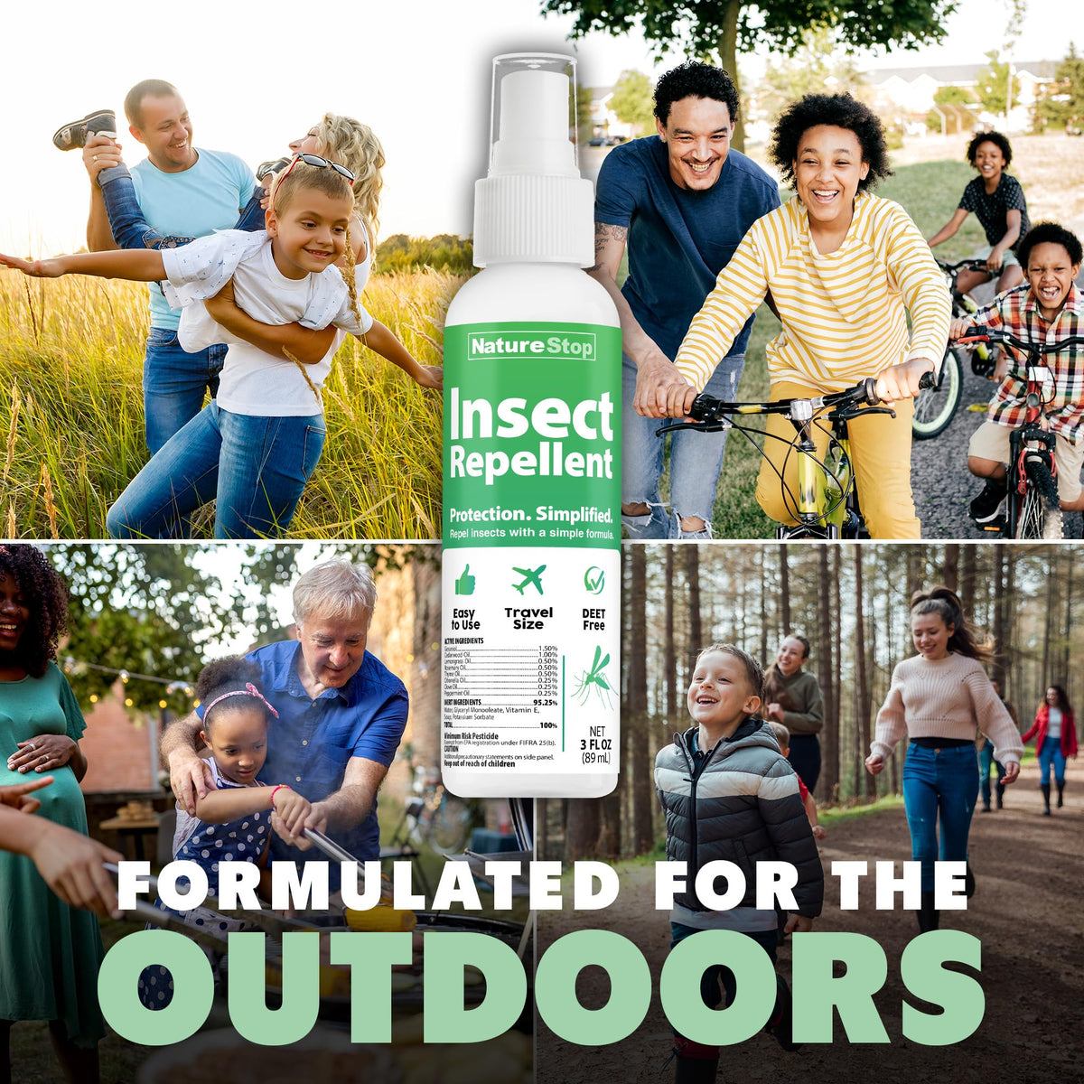 NatureStop Insect Repellent Spray, DEET-Free Travel-Size Bug Spray for Skin & Outdoor Protection, 3 oz (90mL)