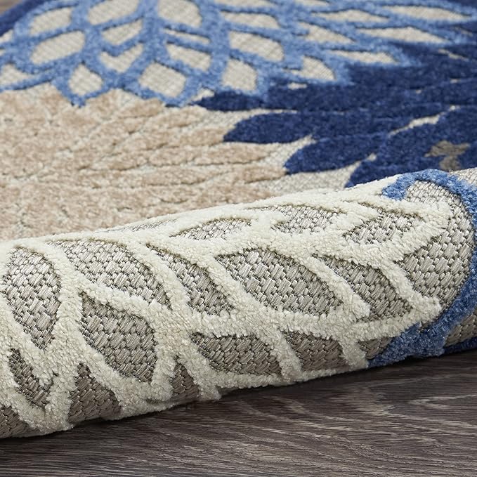 Nourison Aloha Indoor/Outdoor Blue/Multicolor 7'10" x Round Area Rug, Tropical, Botanical, Easy Cleaning, Non Shedding, Bed Room, Living Room, Dining Room, Deck, Backyard, Patio (8 Round)