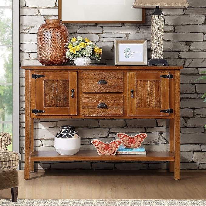 LKTART Solid Wood Farmhouse Console Table,Sofa Table with Storage Drawers and Shelves,Entryway Table for Entry Hallway Foyer,Easy Assembled (48" Brown)