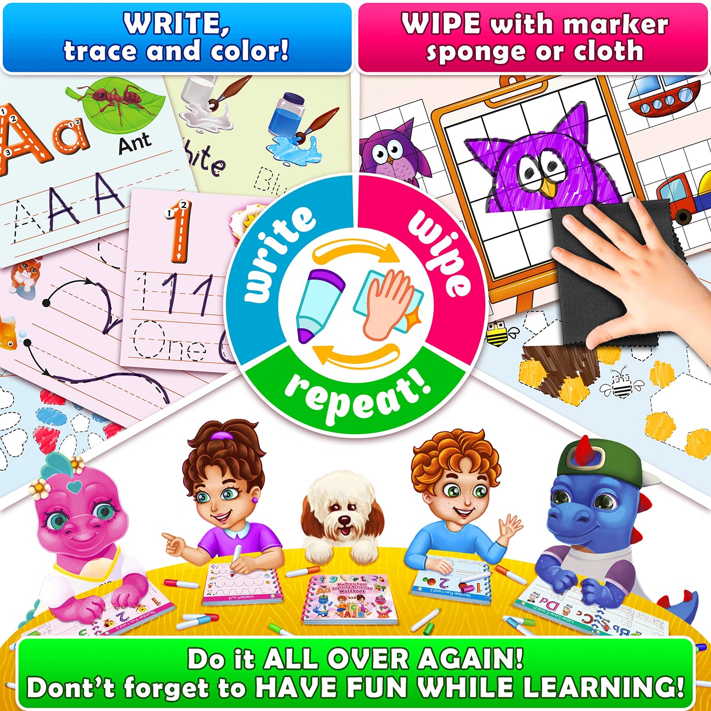 Curious 2 Learn Toddler Preschool Learning Activities | Handwriting Practice for Kids | Workbook Learning Resources| Tracing Kindergarten Workbooks | Busy Book | 4 Year Old Boy Birthday Gift | Blue