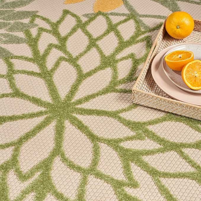 Nourison Home Aloha Indoor/Outdoor Green Multicolor 9' x 12' Area Rug, Easy-Cleaning, Non Shedding, Bed Room, Living Room, Dining Room, Backyard, Patio, Deck (9x12)