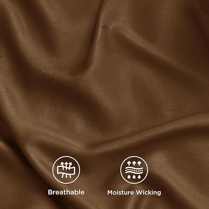 Bedsure Queen Sheet Set, Rayon Derived from Bamboo, Cooling Sheets, Breathable & Soft, Deep Pocket Up to 16 Inches, Hotel Luxury Silky Bedding for Hot Sleepers, Brown