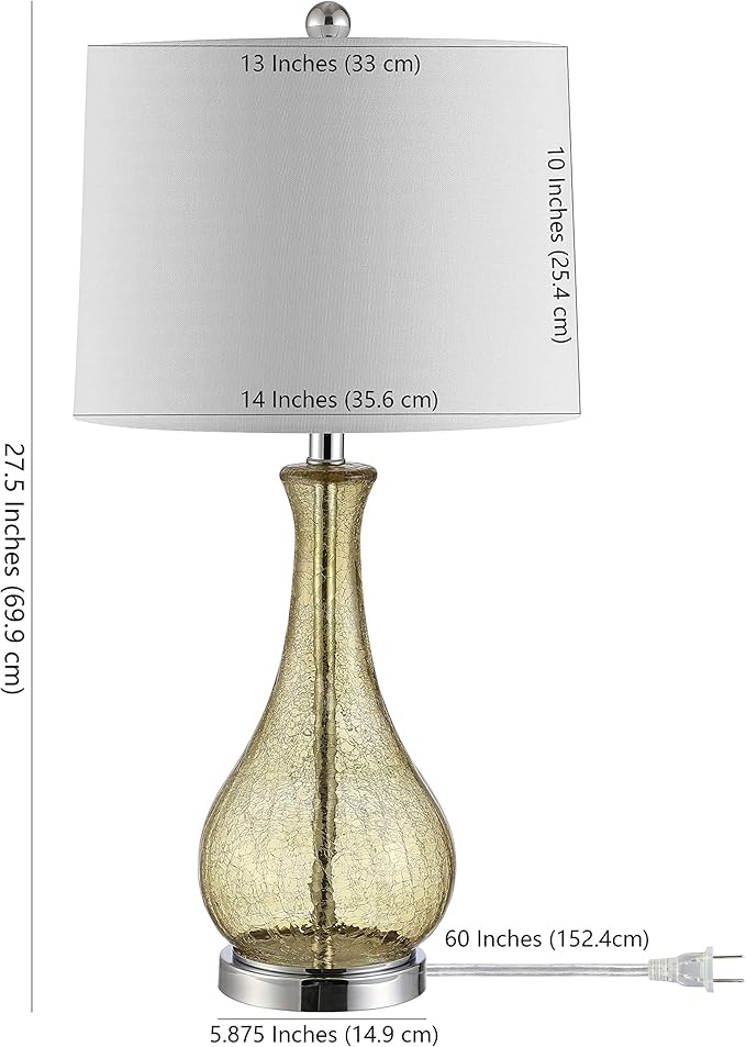 SAFAVIEH Lighting Collection – Finnley Modern Amber Crackle Glass 28-Inch Table Lamp, LED Bulb Included, Bedroom Living Room Home Office Nightstand Desk (TBL4206B)