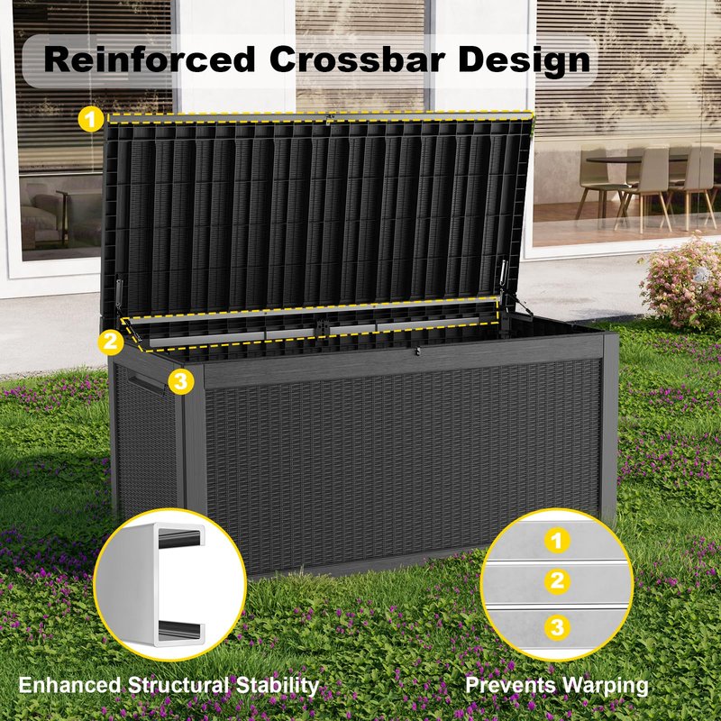 ASKPASS 320 Gallon Outdoor Storage Box,Large Waterproof UV Resistant Deck Box,Lockable Storage Container for Patio Furniture Cushions Garden Tools and Pool Accessories(Black)