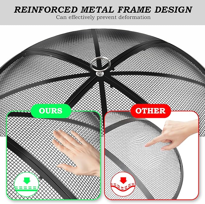 Fire Pit Spark Screen, 36 Inch Diameter Fire Pit Screen with Handle & Poker,Heavy Duty Metal Mesh Fire Pit Screen,Fire Pit Lid for Outdoor/Beach/RV Camping/Backyard