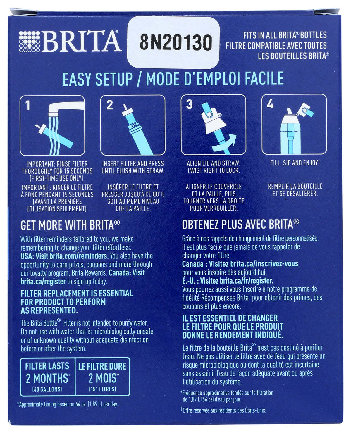 Brita Water Bottle Replacement Filters, BPA-Free, Replaces 1,800 Plastic Water Bottles a Year, Lasts Two Months or 40 Gallons, Includes 3 Filters
