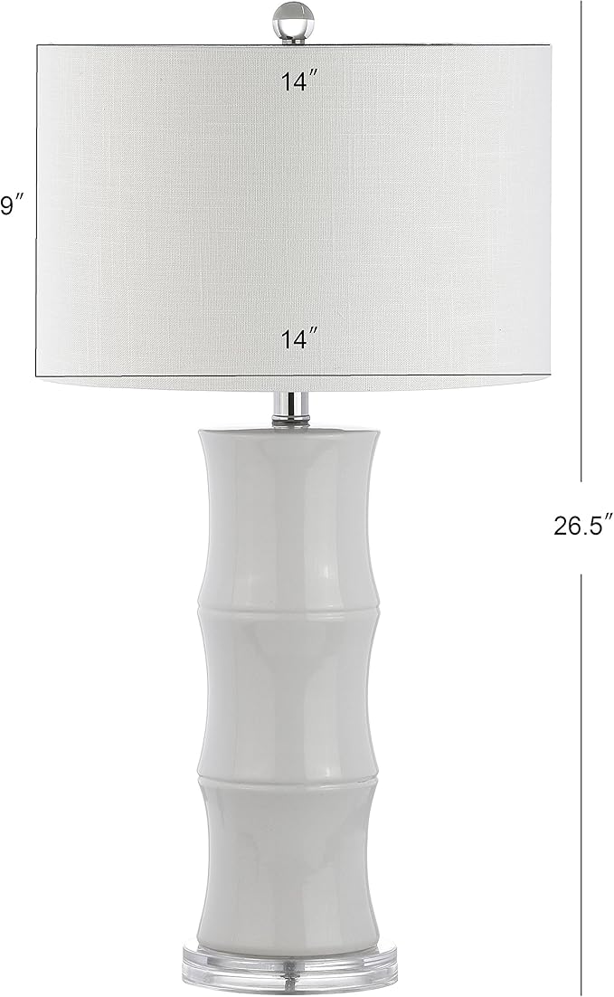 JONATHAN Y 26.5" White Ceramic Table Lamp for Living Room, Bedroom Nightstand, White Linen Drum Shade, Bamboo Design Modern Bedside Desk Lamp with LED Bulb Included (JYL3015C)