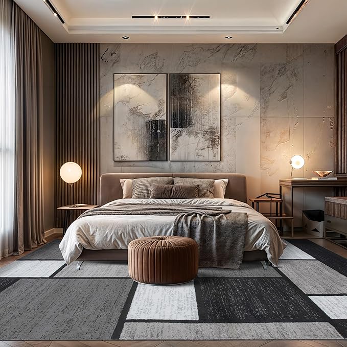Rugshop Modern Geometric Gray Area Rug, Fade-Resistant Carpet for Large Living Room, Dining Room, or Open Space, 10' x 14'