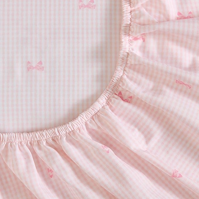 Laura Ashley Kids - Queen Sheet Set, Soft & Wrinkle-Resistant Toddler Bedding Set, Deep Pockets, Girl Bed Sheets with Matching Fitted Sheet & Pillowcases (Tiny Bows Pink)