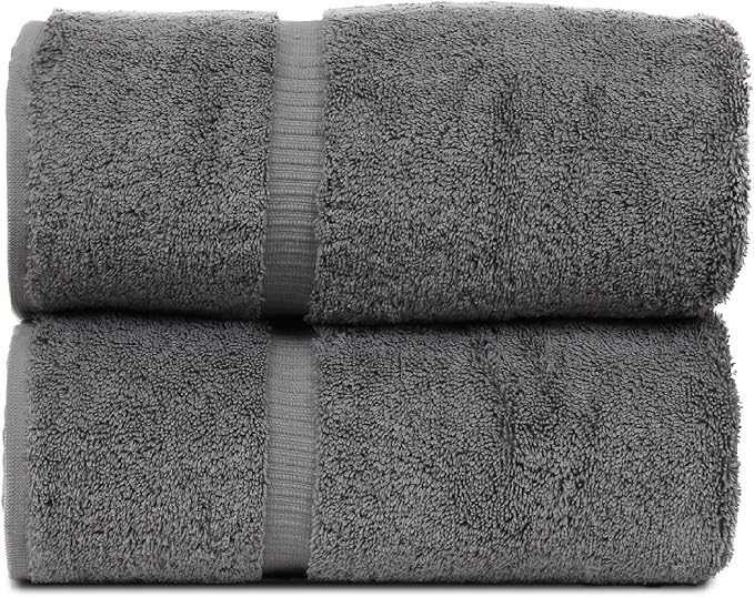 Luxury Hotel & Spa Collection Highly Absorbent, Quick Dry 100% Turkish Cotton 700 GSM, Eco Friendly Towel, for Bathroom Dobby Border Soft Bath Towel Set 27 X 54 (Gray, Bath Towels - Set of 2)