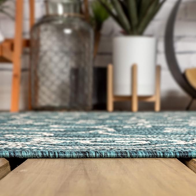 JONATHAN Y SMB106F-8R Charleston Vintage Filigree Textured Weave Teal/Gray 8' Round Indoor/Outdoor Area Rug, Pet Friendly, Non-Shedding, Stain Resistant, Easy-Cleaning for Backyard, Patio, Porch