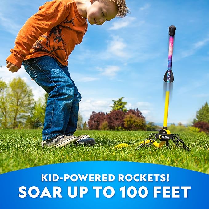 NATIONAL GEOGRAPHIC Air Rocket Toy – Ultimate LED Rocket Launcher for Kids, Jump and Launch The Light Up, Air Powered, Foam Tipped Rockets up to 100 Feet