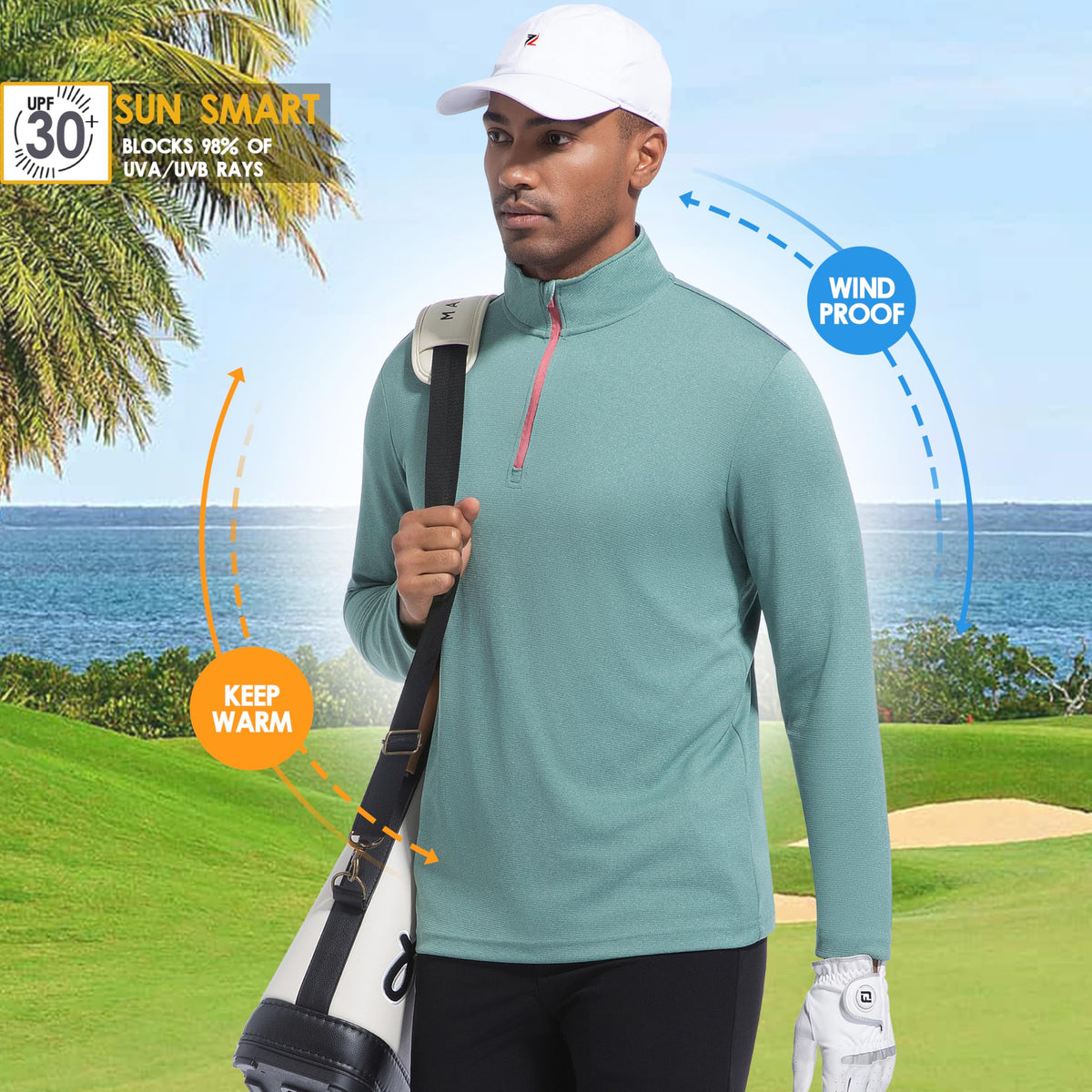 FT FENTENG Quarter Zip Pullover Men Performance, Moisture Wicking Heather Golf Pullovers Sports 1/4 Zip Pullover Mens Sweatshirt, L
