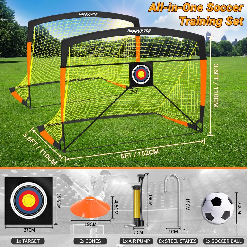 Happy Jump Soccer Goal Soccer Net for Kids Backyard 5x3.6ft, 2 Set