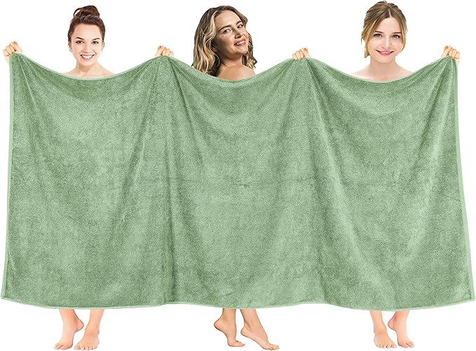 American Soft Linen Oversized Bath Sheet 40x80 Extra Large for Bathroom, 600 GSM 100% Cotton Turkish Jumbo Bathsheet Towels for Adults, Sage Green Bath Sheet