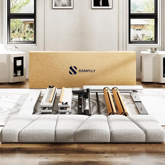 King Size Platform Bed Frame with Upholstered Headboard, Wooden Slats Support, Noise Free, No Box Spring Needed, Easy Assembly, Light Grey, Linen