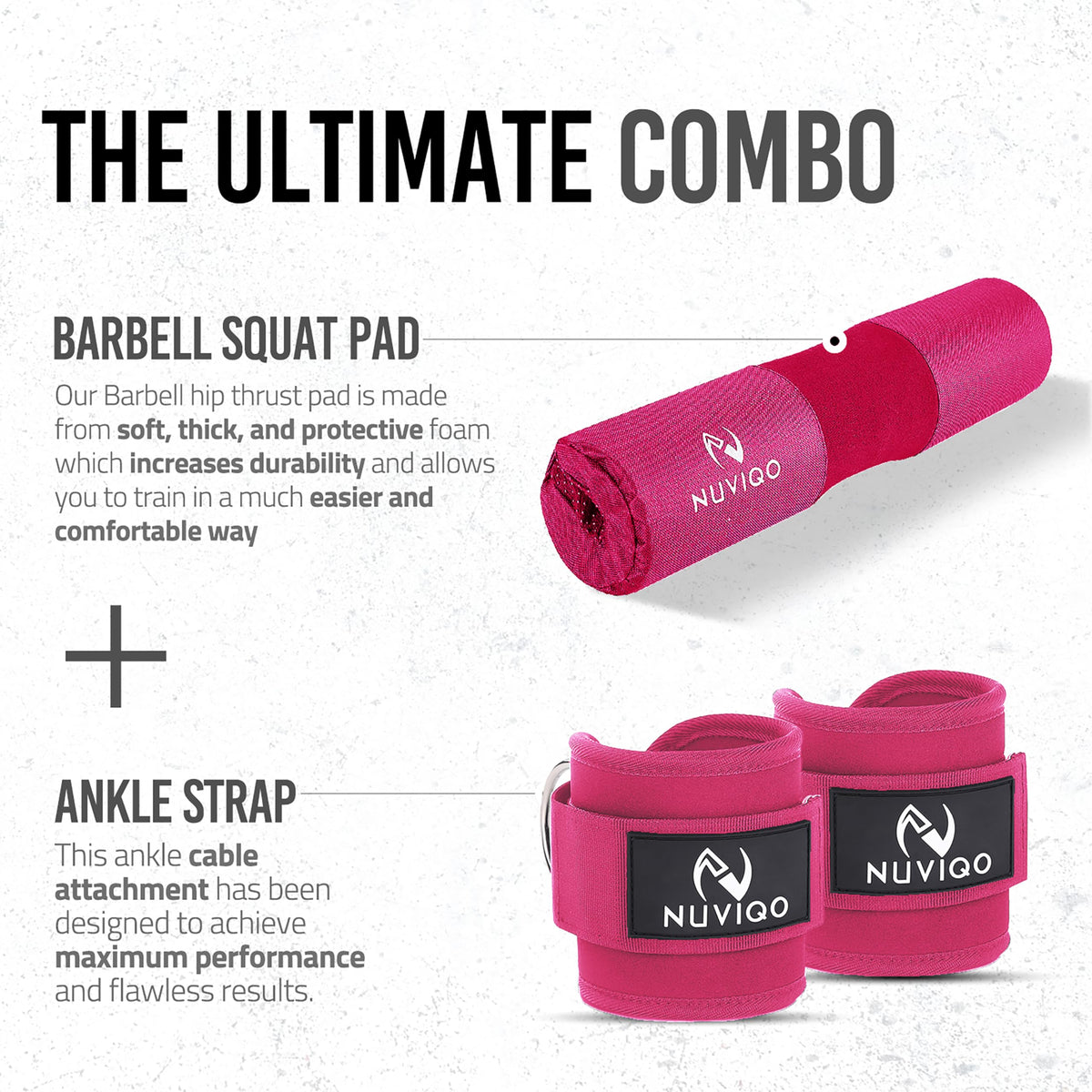 Barbell Pad & Ankle Straps for Cable Machine with Carry Bag - Gym Accessories for Women & Men - For Cable Kickbacks, Leg Extensions, Hip Thrusts & Squats - Workout Attachments for Home & Gym (Pink)