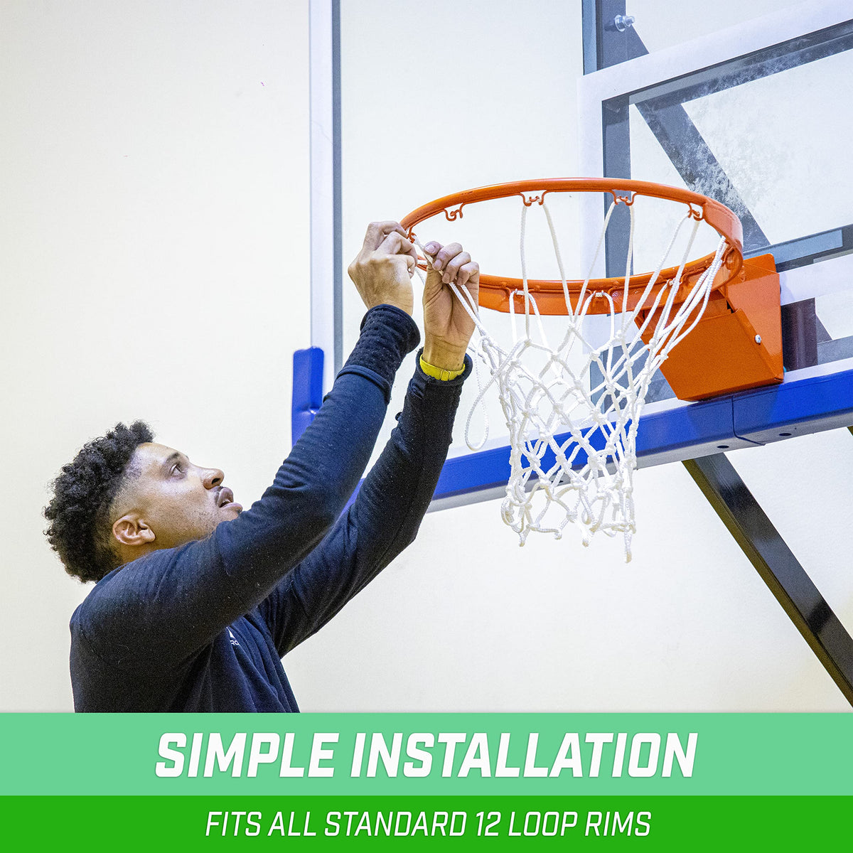 GoSports Basketball Net Replacement with 12 Loops - Heavy Duty for Indoor & Outdoor Hoops, Rim Not Included