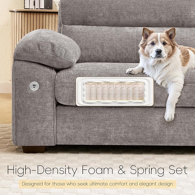 Ihanherry 90" Modern Sofa for Living Room, Deep Seat Chenille Couch with Fast Charging Port & Removable Washable Cushions, Pillow-Armrest Loveseat for Small Space/Apartment, Sturdy Frame, Grey