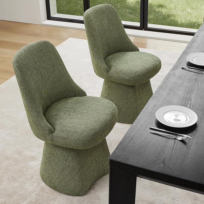 Swivel Dining Chairs Set of 1, Upholstered Mid Century Modern Deskchair with High Back, Linen Fabric Kitchen Chairs for Dining Room, Bedroom, Dressing Room, Moss Green