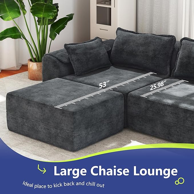 Hobestluk Cloud Single Sofa Memory Foam Couch with Deep Seat L Shaped Sofa with Removable Cover Large Couch for Living Room (Blue Grey, Single Sofa)