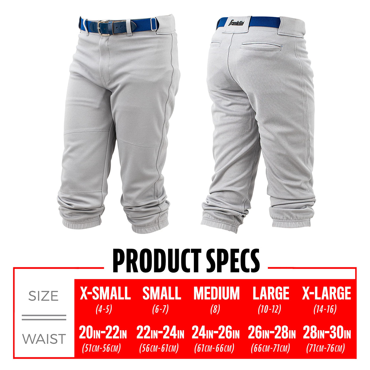Franklin Sports Classic Fit Deluxe Youth Baseball Pants, Small, Gray