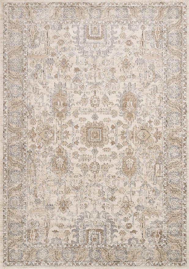 Loloi Teagan Collection TEA-03 Ivory/Sand 6'-7" x 9'-2" Area Rug, Large, Soft Neutral Rug, High-Traffic for Living Room, Bedroom, Home Office, Dining Area