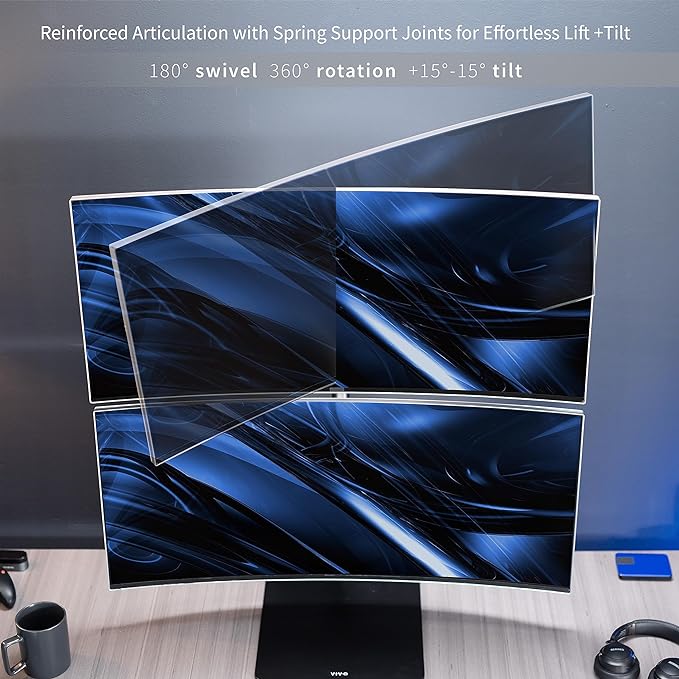 VIVO Freestanding Dual Vertically Stacked Ultra-Wide Monitor Desk Stand, Extra Tall Heavy Duty Adjustable Mount for 2 Ultrawide Screens up to 45 inches, 25 lbs Per Screen Capacity, Black, STAND-V200L