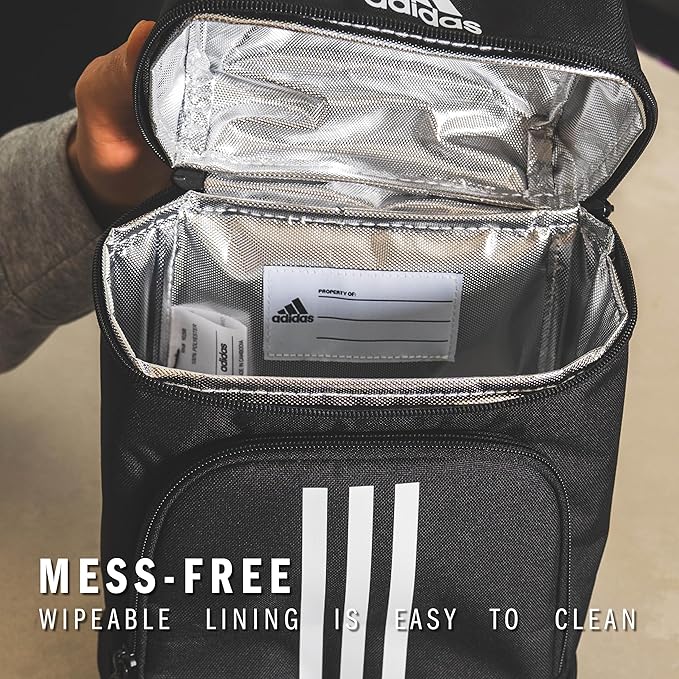 adidas Excel Insulated Lunch Bag, Cooler with Zipper, Pocket for Ice Pack, and Clip, Temperature Control Insulation