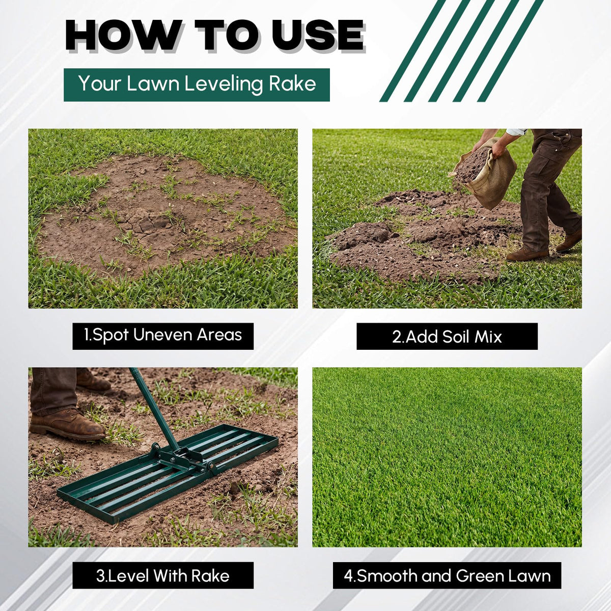 Gisafai Lawn Leveling Rake 30"x10" Heavy Duty Carbon Steel, 72" Adjustable Long Handle, Leveler Tool for Yard Garden Golf Course Soil Dirt Ground Surface Leveling