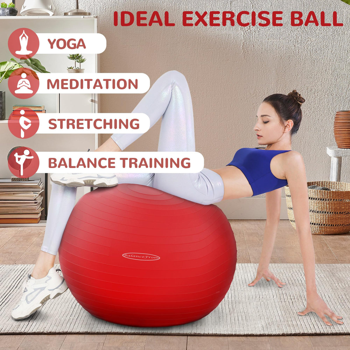 Fitvids Anti-Burst and Slip Resistant Exercise Yoga Ball with Quick Pump 68-75cm, XL, Red