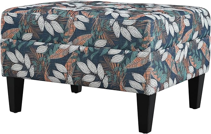 Christopher Knight Home Fabric Ottoman Footrest Rectangular Upholstered Non Storage Ottoman Foot Rest Stool with Tufted Stitching, 28.25 "W x 23 "D x 18.5 "H, Leaf Printed