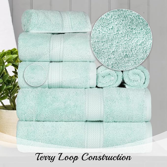 Superior Egyptian Cotton Pile Bath Sheet Set of 2, Ultra Soft Luxury Towels, Thick Plush Essentials, Absorbent Heavyweight, Guest Bath, Hotel, Spa, Home Bathroom, Shower Basics, Sea Foam