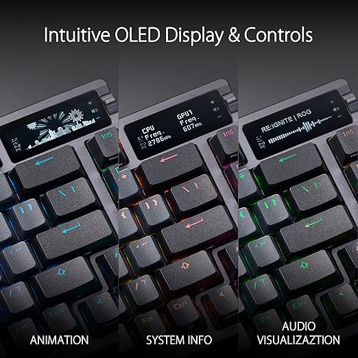 ASUS ROG Azoth Wireless Mechanical Gaming Keyboard – 75% TKL, Tri-Mode Connectivity, Hot Swappable Pre-lubed ROG NX Storm Clicky Switches, PBT Keycaps, RGB, OLED Display, PC/Mac Support - Black