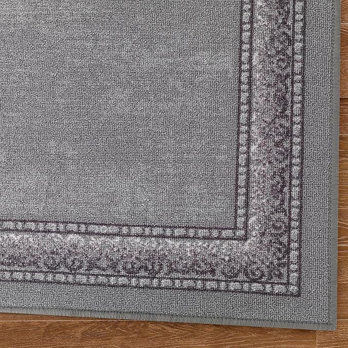 Antep Rugs Alfombras Bordered Modern 2x10 Non-Slip (Non-Skid) Low Pile Rubber Backing Indoor Area Runner Rug (Gray, 2' x 10')