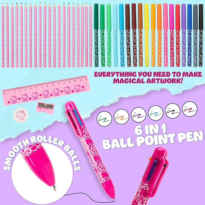 Hello Kitty Sanrio Pencil Case Kids Colored Pencils Markers Kawaii Kuromi Stationery Gifts for Kids (Pink Hello Kitty)