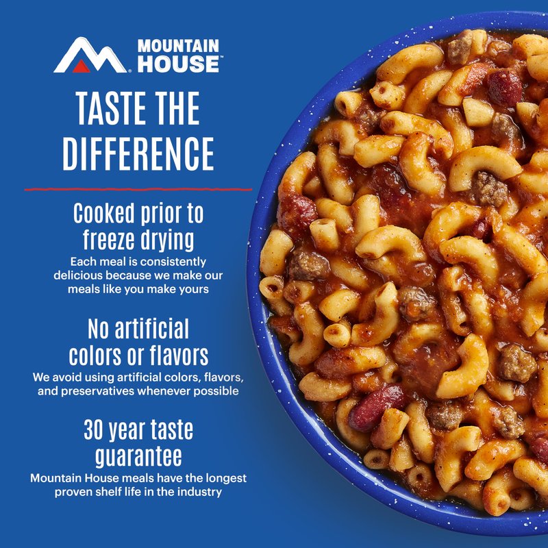 Mountain House Chili Mac with Beef | Freeze-Dried Food for Camping, 4 Servings, 30-Year Shelf-Life, 2-Pack
