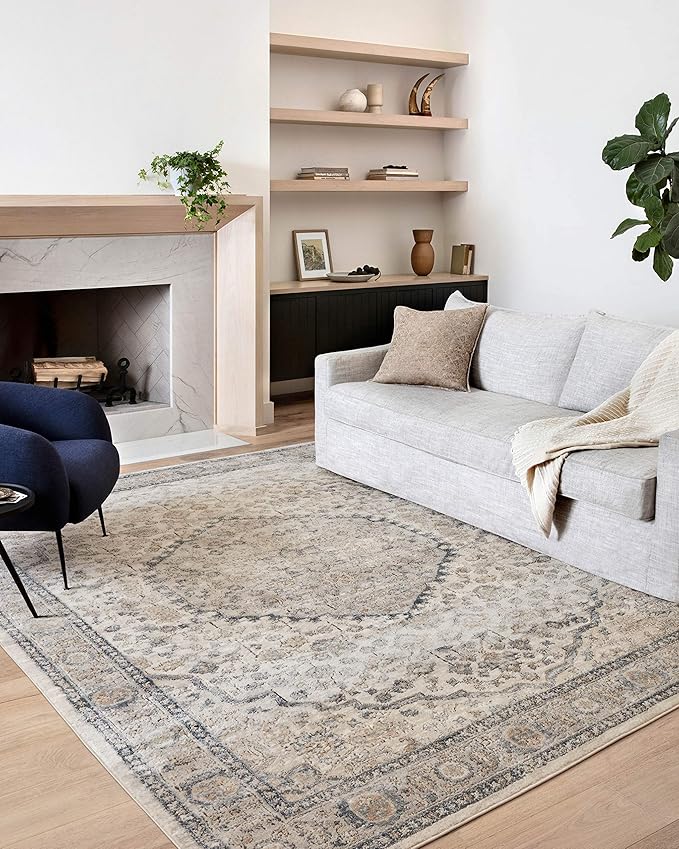 Loloi Teagan Collection TEA-01 Natural/Lt. Grey 5'-3" x 7'-6" Area Rug, Large, Soft Neutral Rug, High-Traffic for Living Room, Bedroom, Home Office, Dining Area