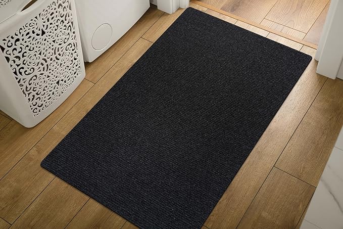 Non Slip Dark Gray Solid Rubber Back Thing Door Mat for Entryway 2x3 for Kitchen, Rug for Bathroom, Stain Resistant Easy Cleaning Non Shedding Carpet Dark Gray 2 x 3
