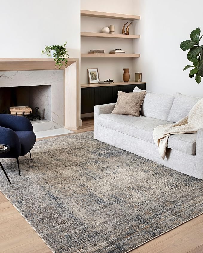 Loloi Teagan Collection TEA-05 Denim/Slate 2'-8" x 10'-6" Runner Rug, Large, Soft Neutral Rug, High-Traffic for Living Room, Bedroom, Home Office, Dining Area