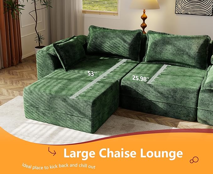Hobestluk 120" Cloud Modular Sectional Couch 3-Seater Sofa with Ottoman L Shaped Sofa with Removable Cover Large Sofa Couch for Living Room (Green, 3-Seater Sofa with One Ottoman)