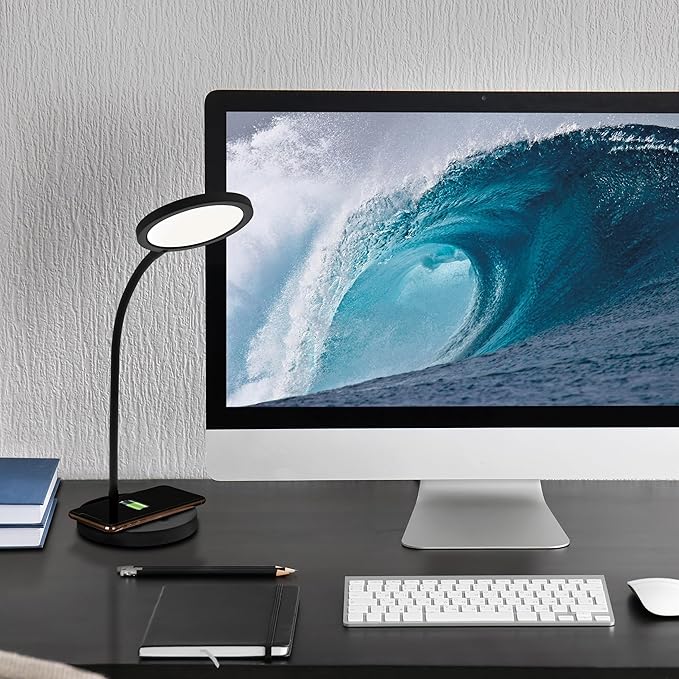 OttLite Good Housekeeping Circular LED Desk Lamp with Wireless Charging - Designed to Reduce Eyestrain - Adjustable Neck, 3 Color Modes - Crafting, Office Work, Reading & Studying