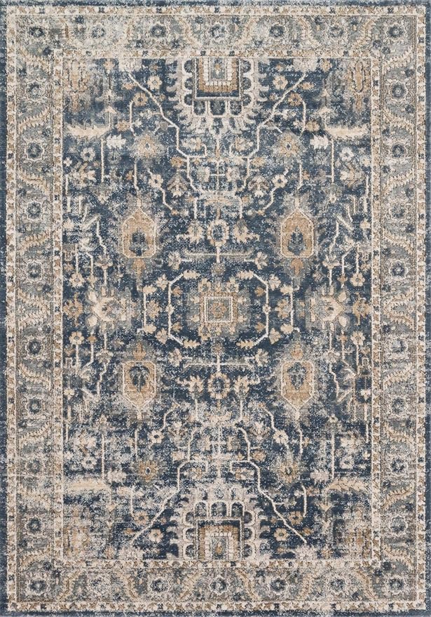 Loloi Teagan Collection TEA-03 Denim/Pebble 6'-7" x 9'-2" Area Rug, Large, Soft Neutral Rug, High-Traffic for Living Room, Bedroom, Home Office, Dining Area