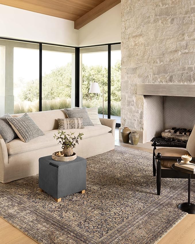 Loloi Amber Lewis Morgan Collection MOG-03 Denim/Multi 3'-6" x 5'-6" 38" Thick Accent Rug feat. CloudPile, Neutral, Room Décor, Vintage Inspired, Livingroom, Bedroom, Dining Area