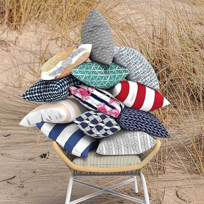 LVTXIII Outdoor/Indoor Pillow Covers ONLY, Square Throw Pillow Covers, Modern Cushion Cases for Sofa Patio Couch Decoration 18 x 18 Inch, Pack of 2, Herringbone Navy