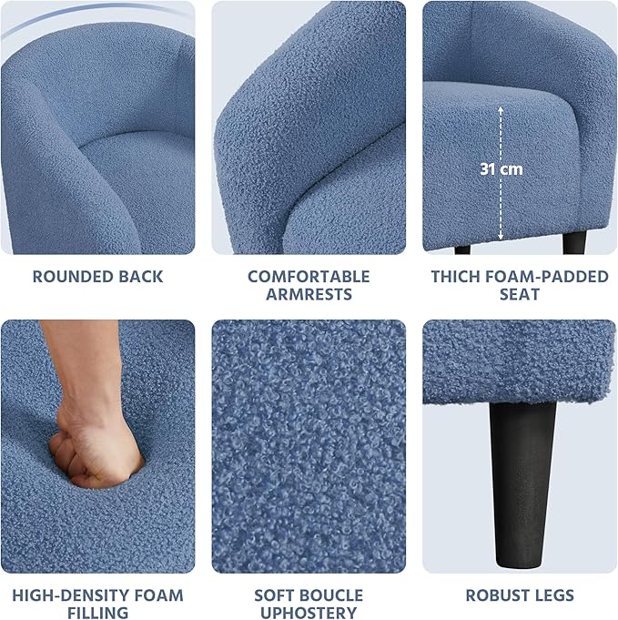 Yaheetech Barrel Chairs, Furry Accent Chairs with Soft Padded Armrest for Living Room Bedroom Waiting Room Office, Set of 2, Blue